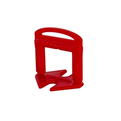 Clips niveladores de azulejos vermelhos de plástico sobre fundo branco