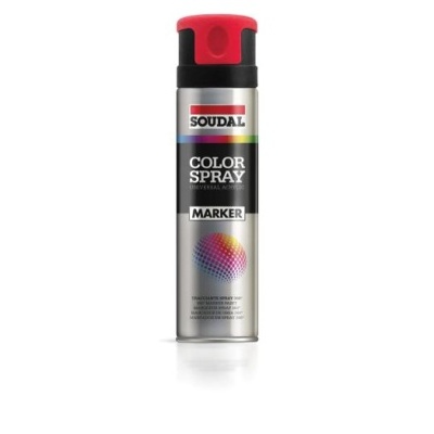 Frasco de spray de tinta SOUDAL com tampa vermelha e corpo prateado
