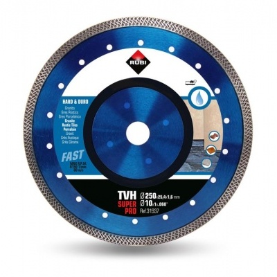 Disco de corte azul e prateado para mármore e granito da marca RUBI