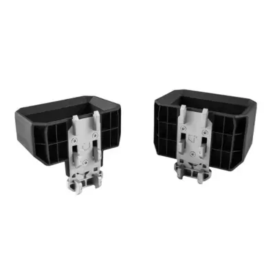 Par de suportes de plástico preto com componentes cinzentos