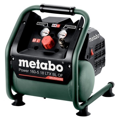 Compressor Metabo Power 160-5 18 LTX BL OF verde e preto com manómetros e botões