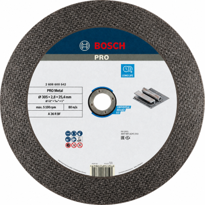 Disco de corte Bosch Pro Metal preto com etiqueta azul e branca