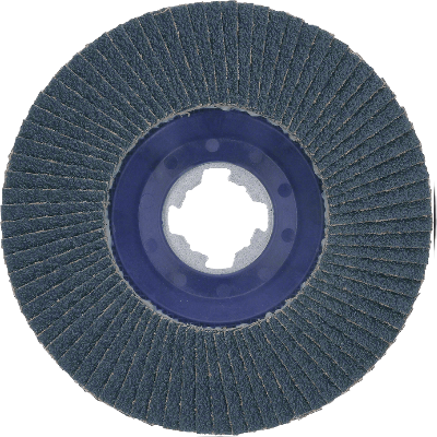 Disco abrasivo circular azul com lâminas abrasivas cinzentas em leque