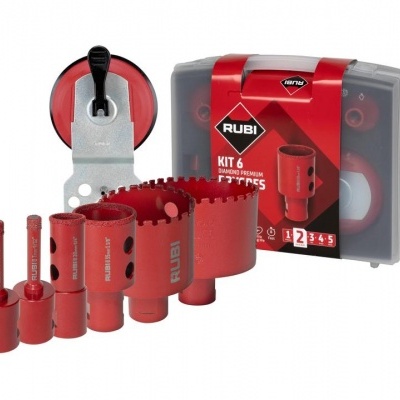 Kit de 6 peças de serra copo RUBI em vermelho com caixa plástica transparente