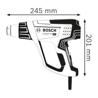 Pistola de ar quente Bosch Professional GHG 20-63 com medidas 245 mm x 201 mm