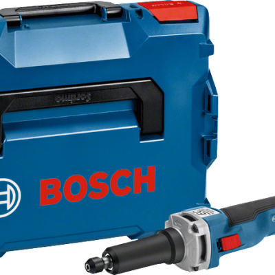 Estojo azul Bosch com ferramenta elétrica azul e preta