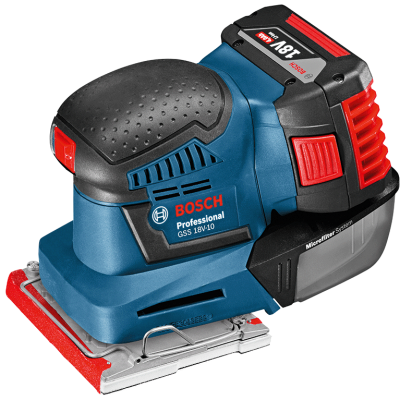 Lixadora Bosch Professional azul, preta e vermelha com bateria 18V