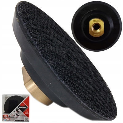 Disco de velcro preto com rosca M14 e embalagem da marca RUBI