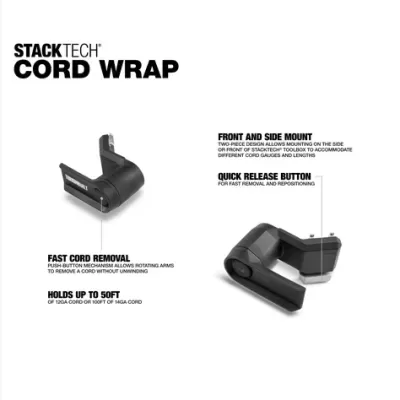 Suporte StackTech Cord Wrap preto para enrolar cabos com botão de libertação rápida