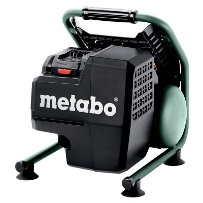 Compressor de ar portátil Metabo com estrutura verde e corpo preto