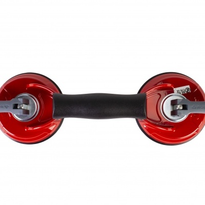 Ventosa dupla vermelha com pega preta e alavancas metálicas