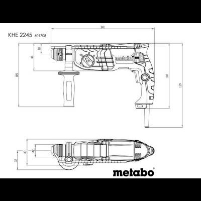 Desenho técnico ferramenta elétrica Metabo KHE 2245 com medidas