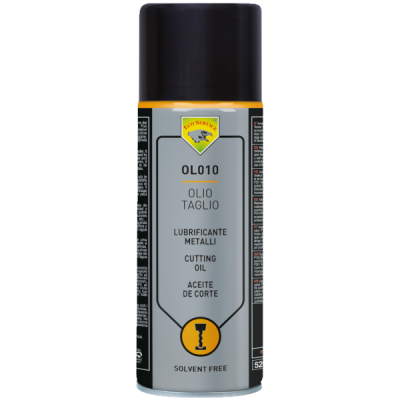 Frasco de spray com rótulo de óleo de corte e lubrificante metálico