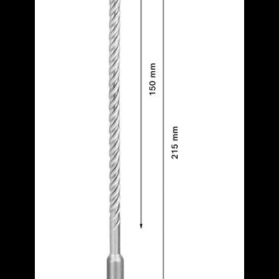 Broca para martelo de 6,5 mm com corpo metálico e ponta azul, com medições em mm