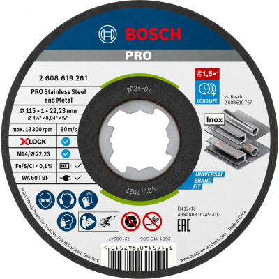 Disco de corte BOSCH PRO para aço inoxidável e metal com sistema XLOCK