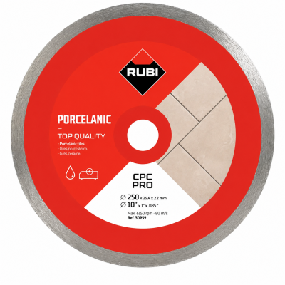 Disco de corte circular RUBI Porcelanic CPC PRO, 250 mm, vermelho e prata