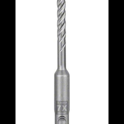 Broca SDS MAX para betão com ponta azul e corpo prateado helicoidal.