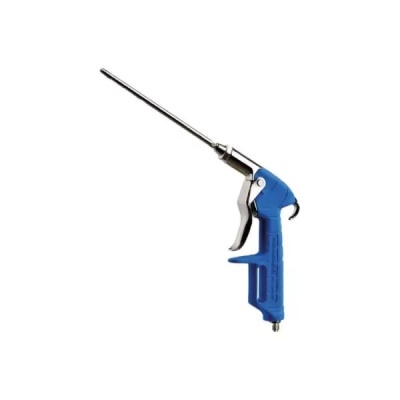 Pistola de sopro azul com bico metálico longo e gatilho prateado