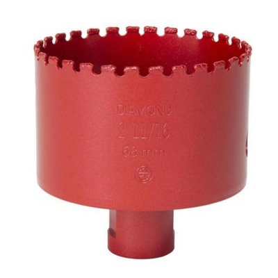 Broca de serra de diamante vermelha com inscrições e borda dentada