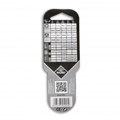 embalagem de produto RUBI com tabela de tamanhos e código de barras