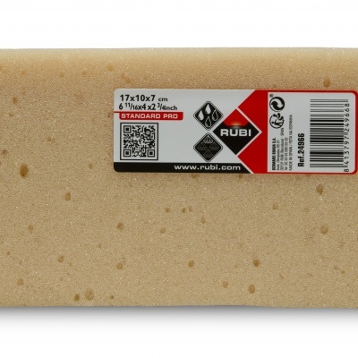 Esponja retangular creme com etiqueta adesiva da Rubi