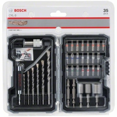 Conjunto Bosch de 35 peças de brocas e bits em estojo preto e transparente