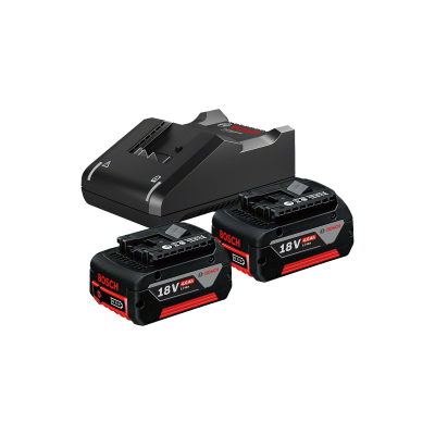Carregador e baterias Bosch 18V 4.0Ah Li-Ion em fundo branco