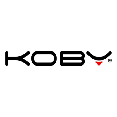 Logótipo KOBY com triângulo vermelho e símbolo registado