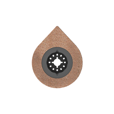 Disco de corte ou lixa em forma de gota com centro preto e textura áspera castanha