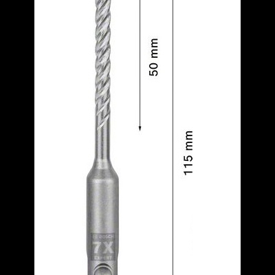 Broca metálica prateada com ponta azul e medidas anotadas