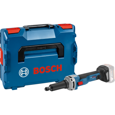 Estojo azul Bosch com ferramenta elétrica preta e azul ao lado