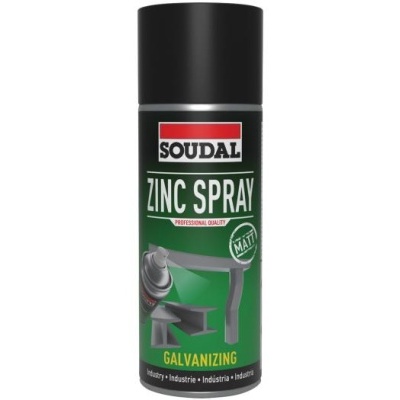 Spray galvanizador Soudal Zinc Spray com rótulo verde e tampa preta