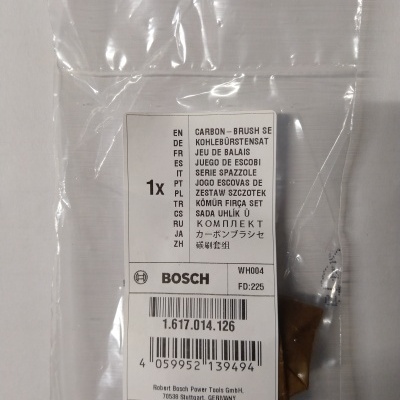 Pacote plástico transparente com escova de carvão BOSCH e etiqueta informativa