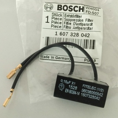 Filtro de supressão BOSCH preto com fios e etiqueta da embalagem