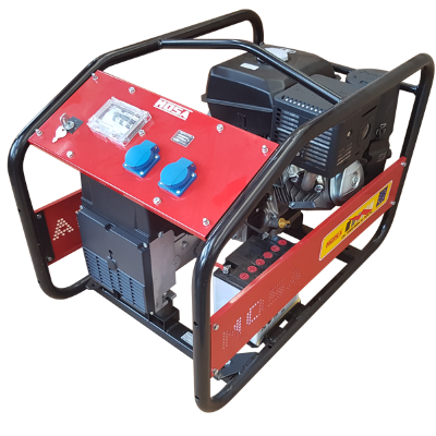 Gerador portátil com painel vermelho e estrutura preta