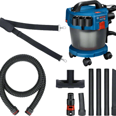 aspirador Bosch GAS 12-25 PL azul e cinzento com acessórios e mangueira flexível negra