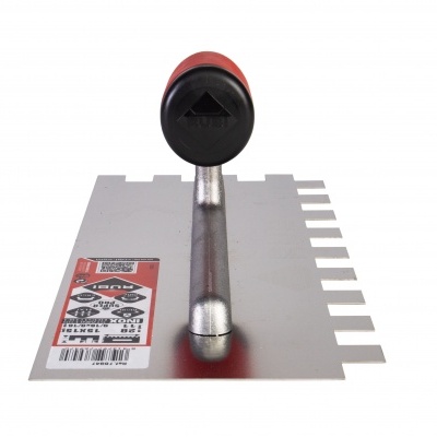 Fratacho dentado metálico com cabo e punho vermelho e preto