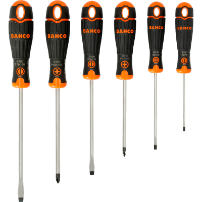Conjunto de seis chaves de fendas Bahco com cabos pretos e laranjas