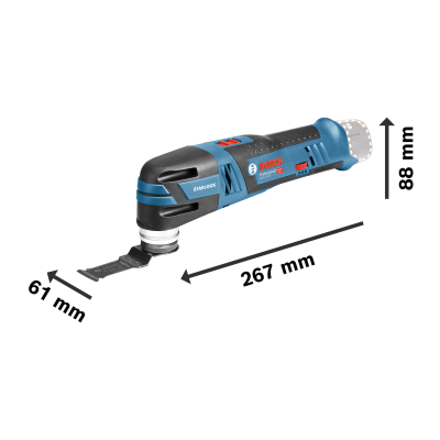 Ferramenta oscilante Bosch Professional GOP 12V-28 azul e preta com etiquetas STARLOCK.