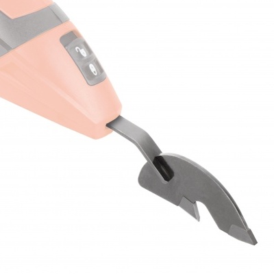 Espátula elétrica rosa com punho cinza claro e ponta metálica preta
