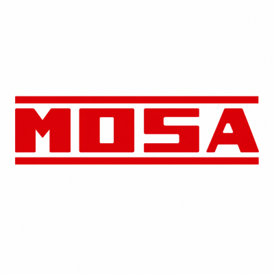 Logótipo da marca MOSA em vermelho sobre fundo branco.