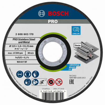 Disco de corte Bosch PRO para aço inoxidável e metal com várias especificações técnicas