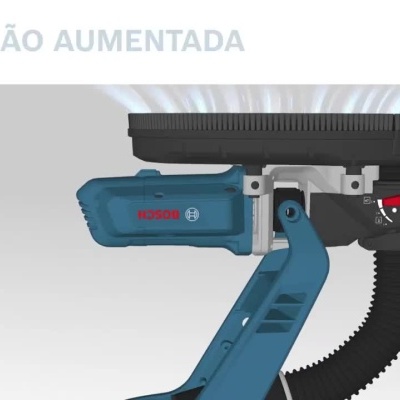 Lixadora Bosch GTR 550 Professional a lixar parede com texto promocional no ecrã