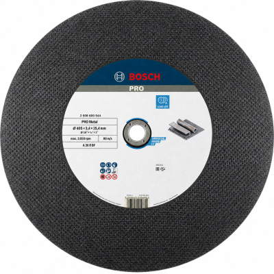 Disco de corte Bosch PRO Metal preto com etiqueta azul e branca