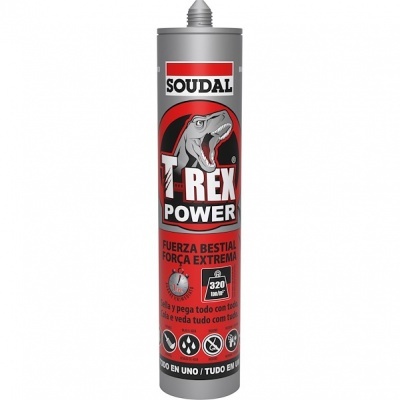 Tubete de adesivo T-REX POWER da SOUDAL vermelho e cinza