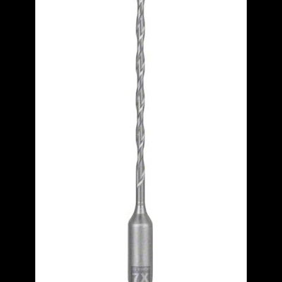 Broca longa metálica com ponta azul e textura helicoidal