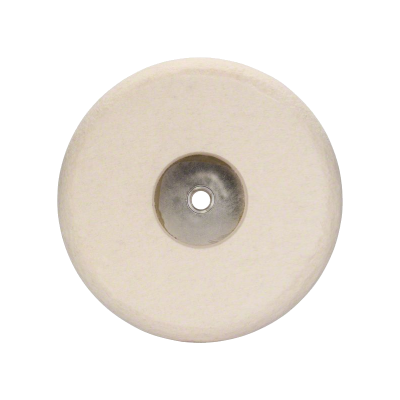 Roda de polimento circular branca com centro metálico prateado