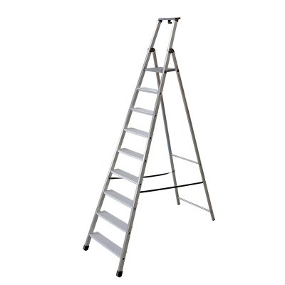 Escada de alumínio com oito degraus, pés pretos