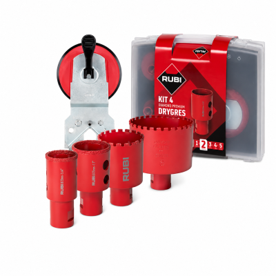 Kit ferramentas RUBI vermelho com coroas de diamante em caixa transparente