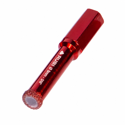 Broca de diamante vermelha RUBI com ponta abrasiva e texto impresso.